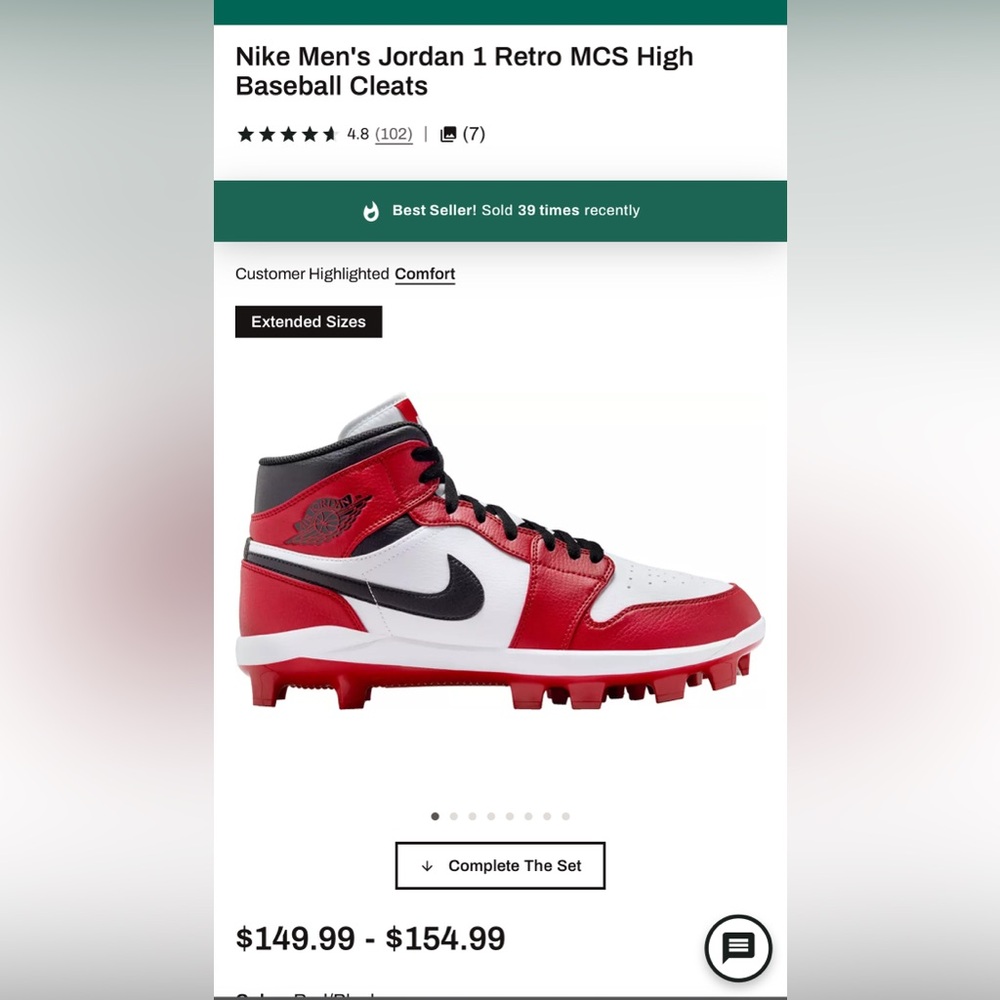Nike Men’s Jordan 1 Retro MCS High Baseball Cleats